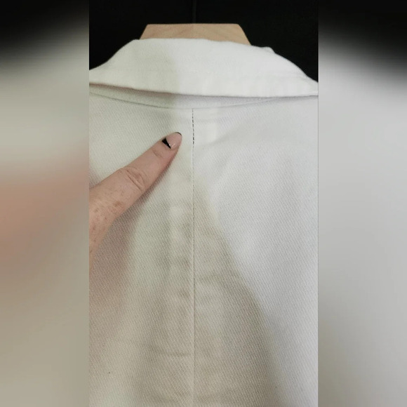 American Eagle Womens Denim Blazer Jacket Size M White Single Button Retro - Picture 8 of 11
